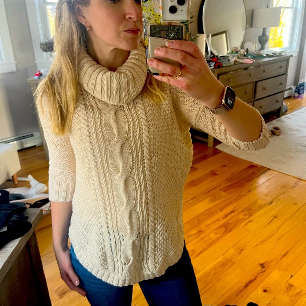 Beige 3/4 cable knit sweater